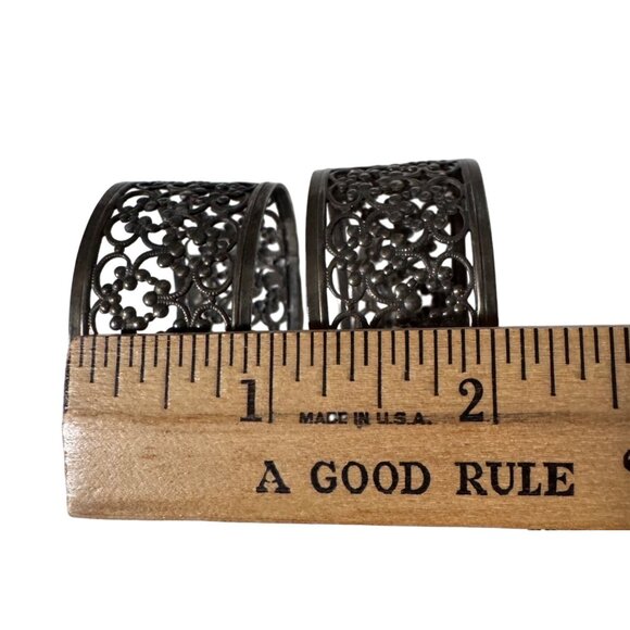 Set Of 4 Vintage Pierced Silver Plated Ornate Metal Napkin Rings Floral Scroll - Picture 4 of 7